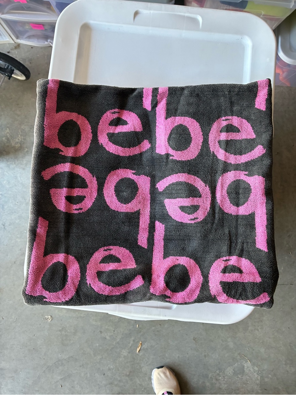 Vintage Y2K bebe Logo Beach Towel Black Hot Pink All Over Print